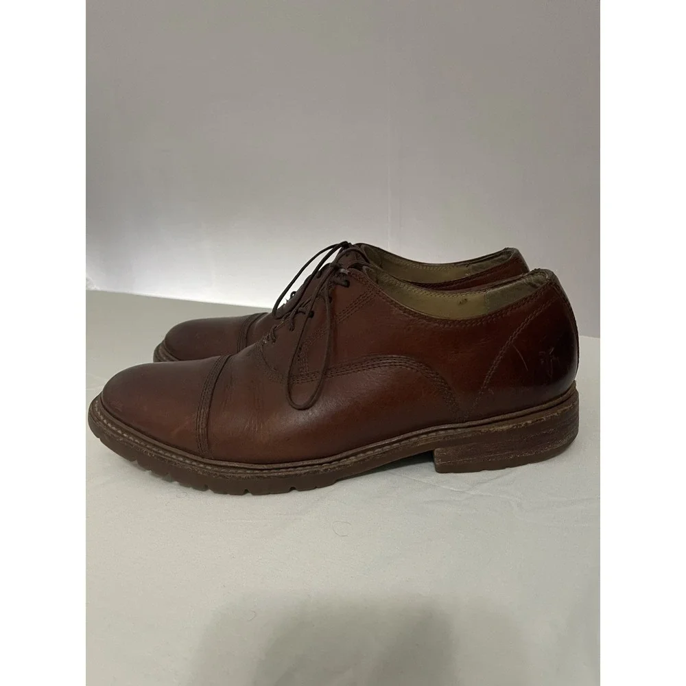 Frye James Bal Lug Oxford 87943 Mens Brown Leather‎ Lace Up Cap Toe Shoes 9 1/2D